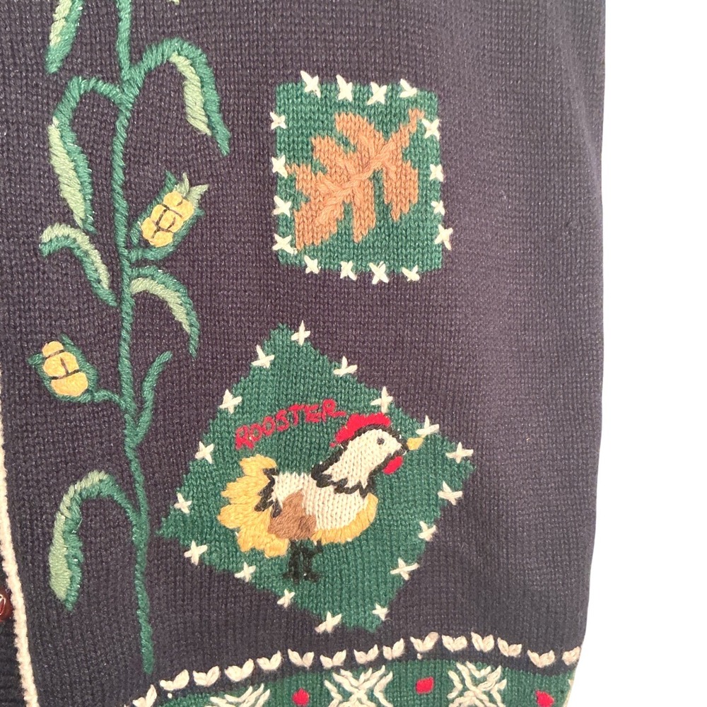 Capacity Woman Vintage Farm Animal Knit Sweater Vest Navy Blue 1X Hors Cow Sheep - Picture 8 of 9